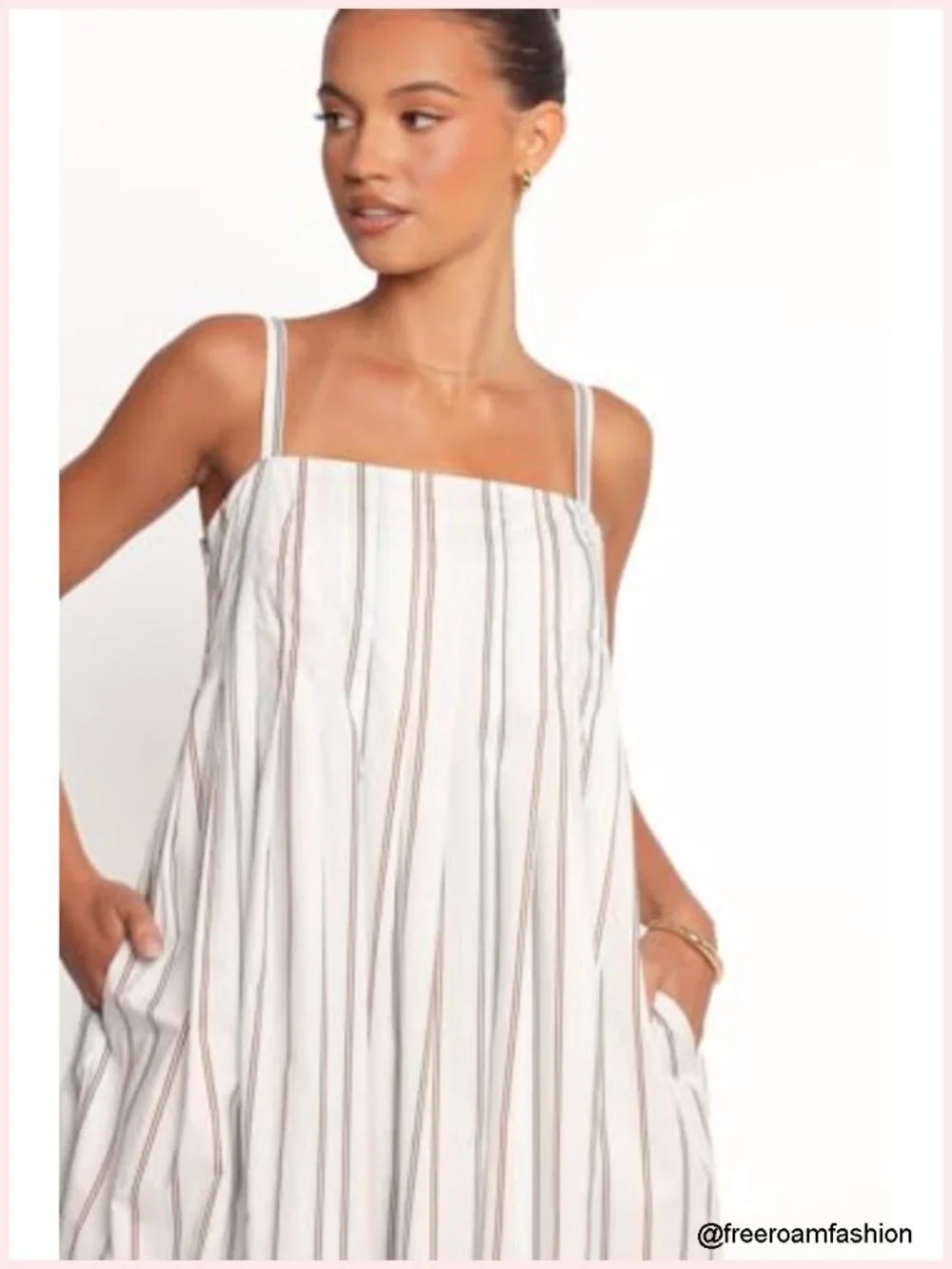 Midi Dress Square Neck Spaghetti Strap A-Line Cotton Medium Stretch Adjustable
